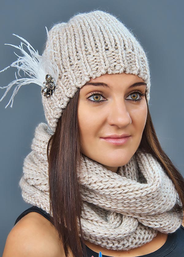 Женская шапка арт. M1629 + шарф арт. M1488E